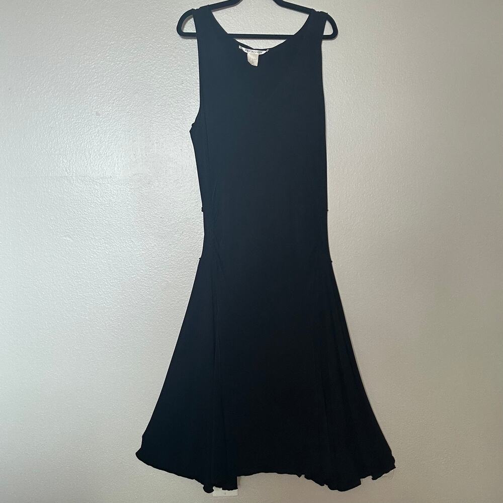 Max Studio Black Asymmetrical Hem Slit Midi Dress Size Large L Gothic Y2K